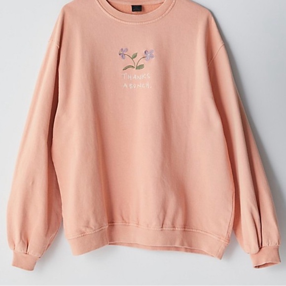 Urban Outfitters Sweaters - Urban Outfitters “Thanks a Bunch” Peach Crewneck with Floral Embroidery. Size M.